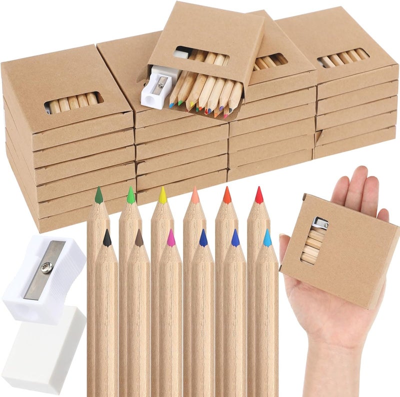 Sinload 100 Set Mini Colored Pencil Bulk for Kid 3.5in Colored Pencils for Coloring Drawing Bulk for Student Teacher 12 Color with Sharpener Eraser School Classroom Christmas Party Favors Gifts - Image 1
